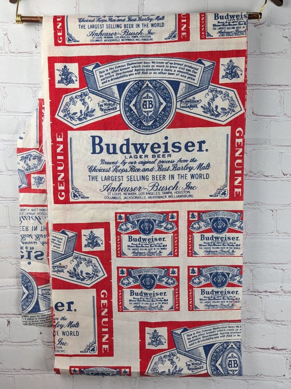 Vintage 70s Budweiser Label Fabric Scrap